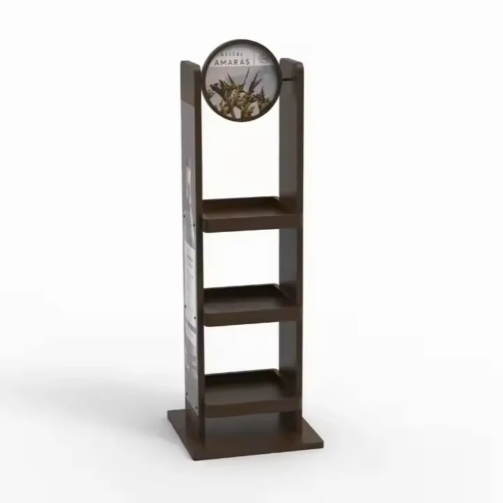 Custom Free Standing Supermarket Retail Shop Display Shelf Wood Display Stand